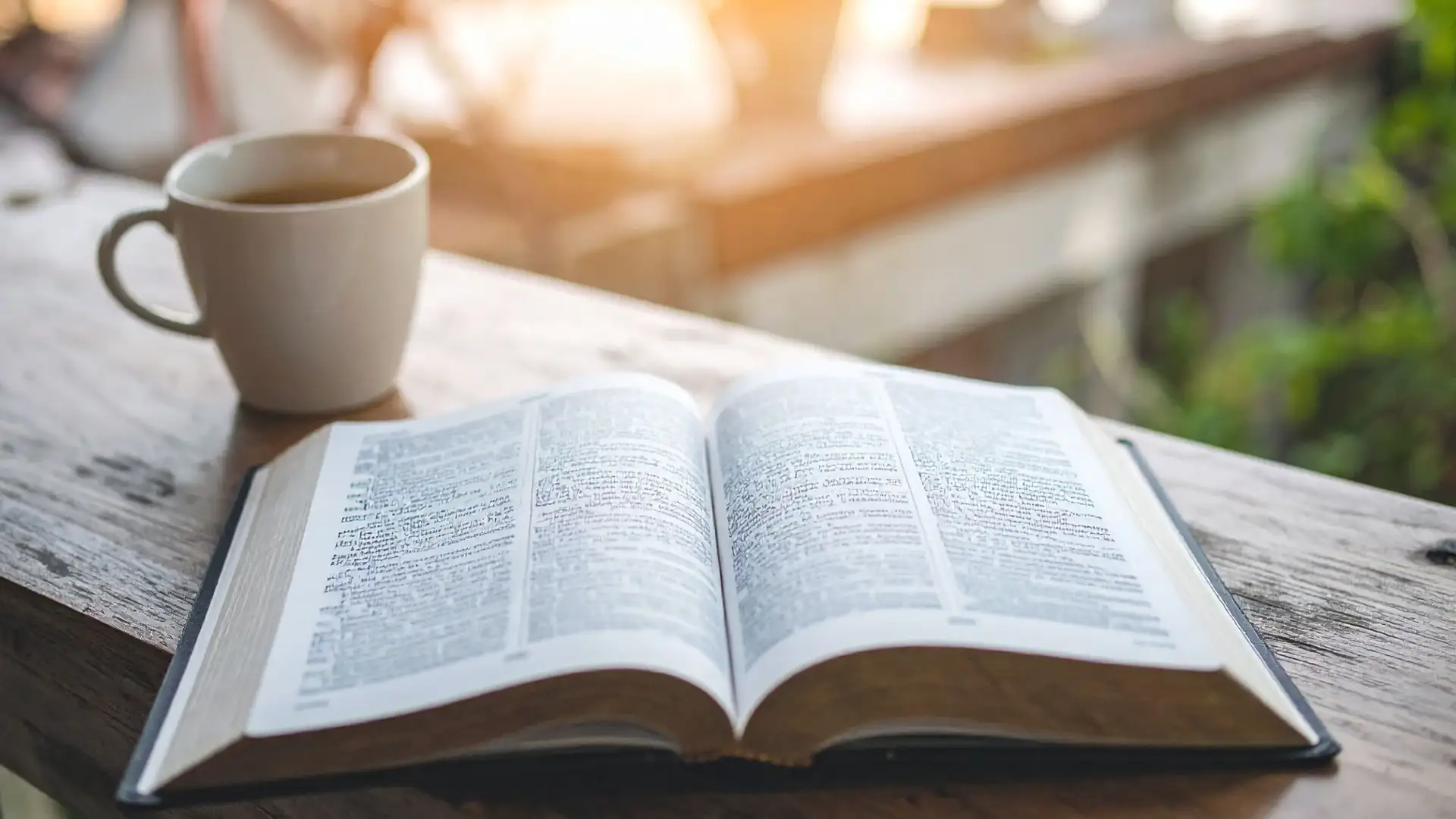 OPen bible with cup of coffee to the left