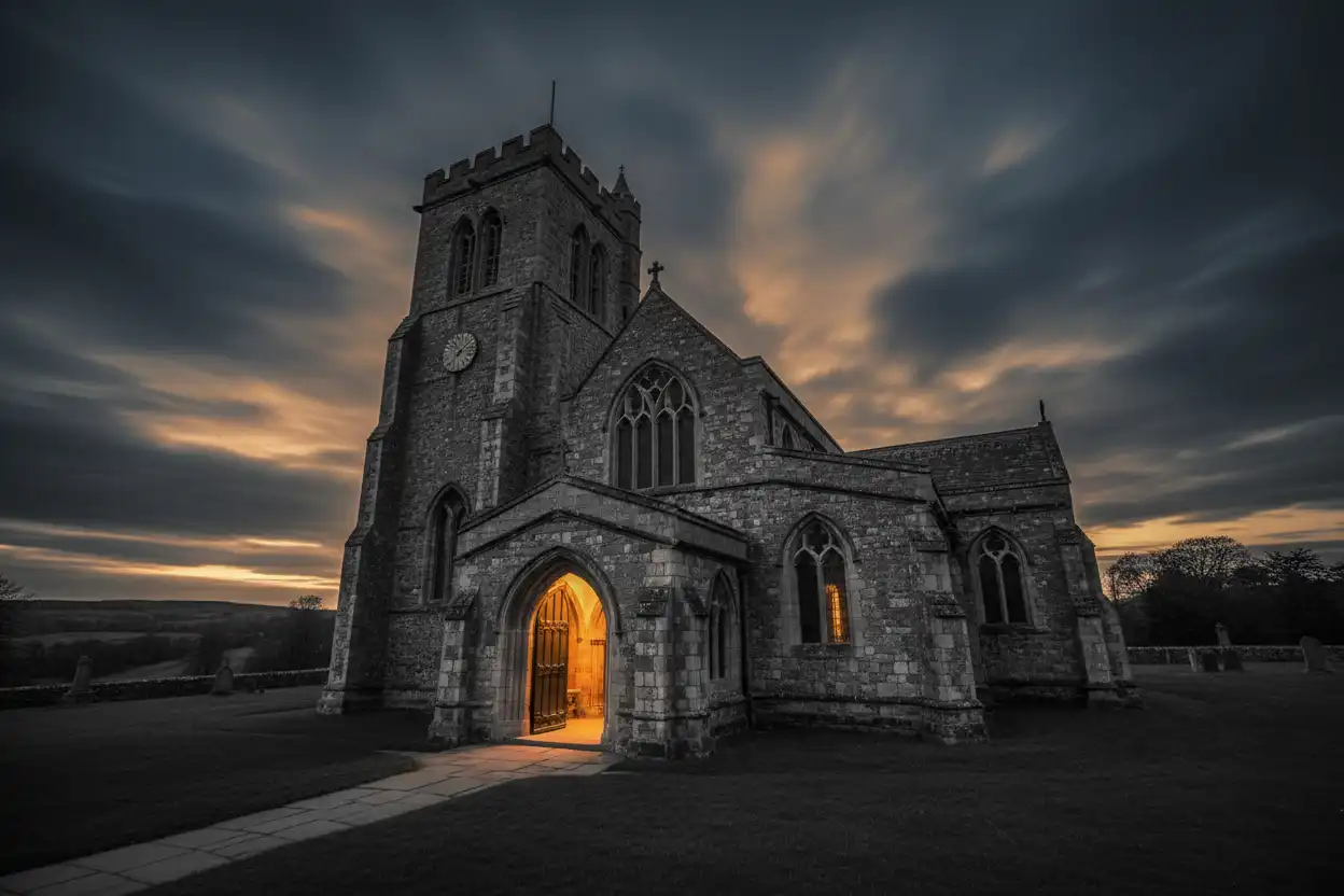 Church with lights on